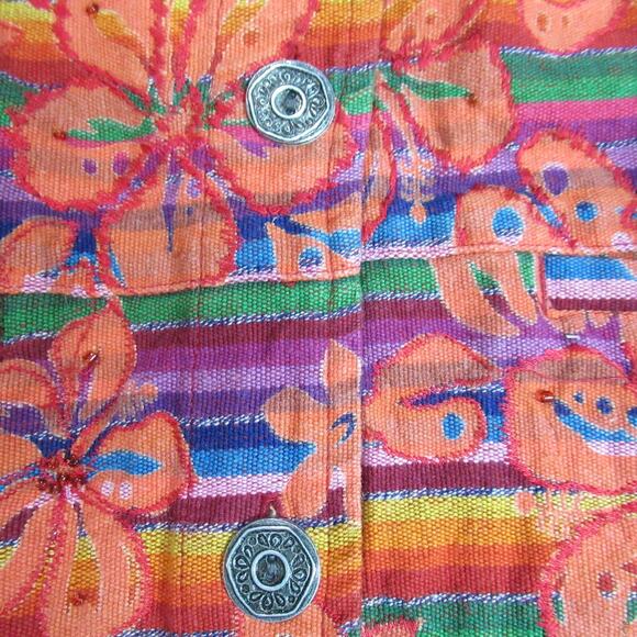 Chicos Jacket Womens Size 1 Orange Floral Woven Boho Button Blazer Beachy Retro - Picture 3 of 7